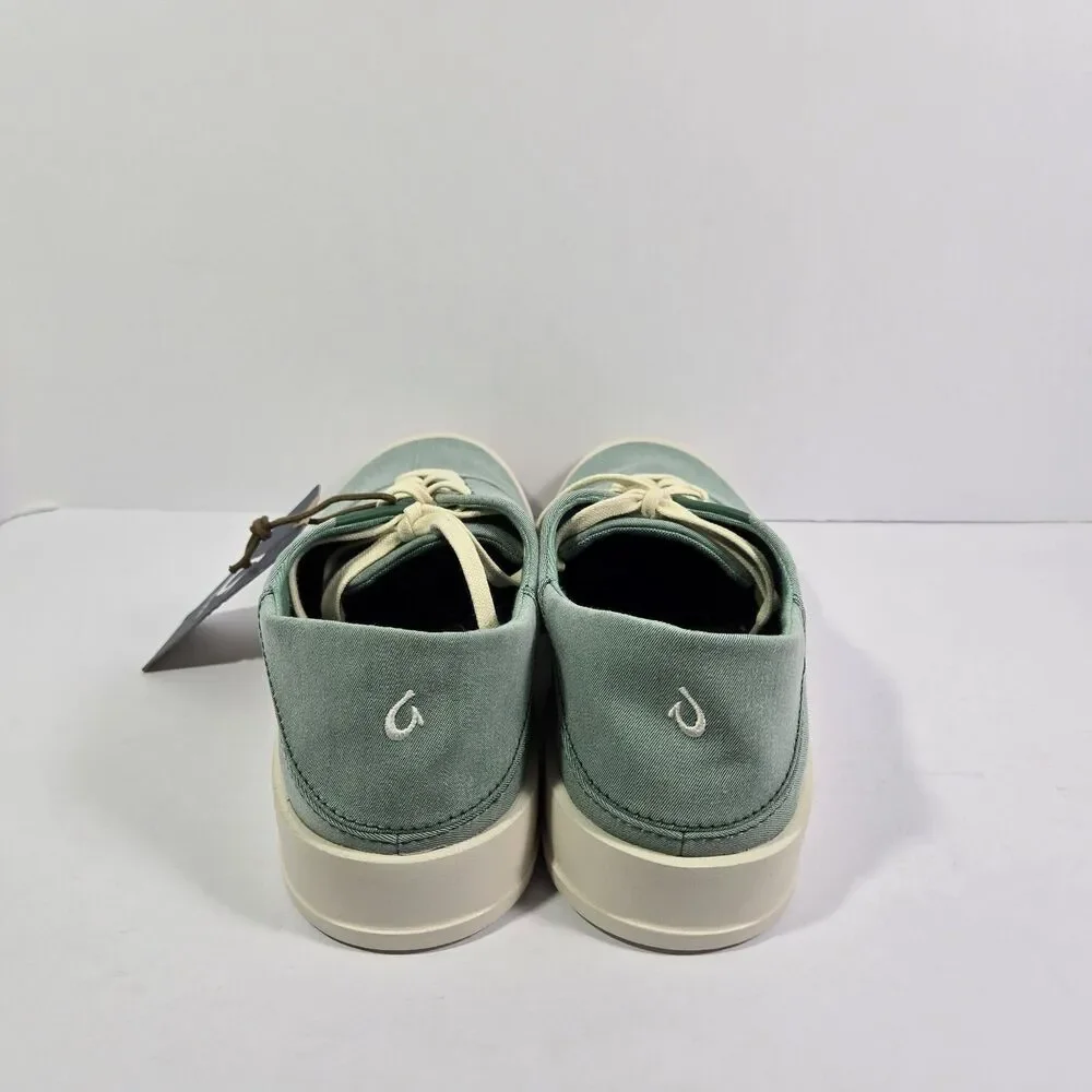 OluKai Tradewind Bamboo Mint Off White Canvas Lace Up Sneakers Shoes Mens 10.5